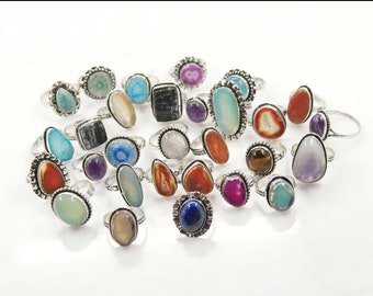 Natural Mix Gemstone Rings, Amazing Quality Designer Rings Jewelry, Healing Crystal Jewelry, Assorted Gemstone Rings, Adjustment Rings Lot