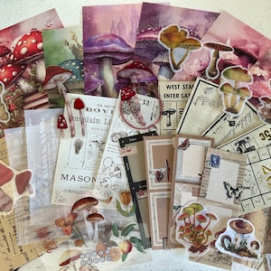 Pack d'éphémères mystères champignon pour journal indésirable, journal créatif, scrapbooking, fabrication de cartes et plus encore !