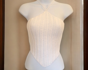 Handmade Crochet Diamond Crop Top, Criss Cross Back, Crochet Halter Top, Festival Top, Choose Size and Color, Made To Order