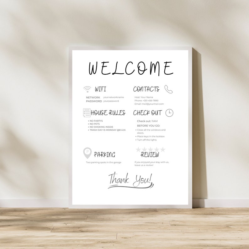 Airbnb Sign Template Canva Editable Rental House Rules