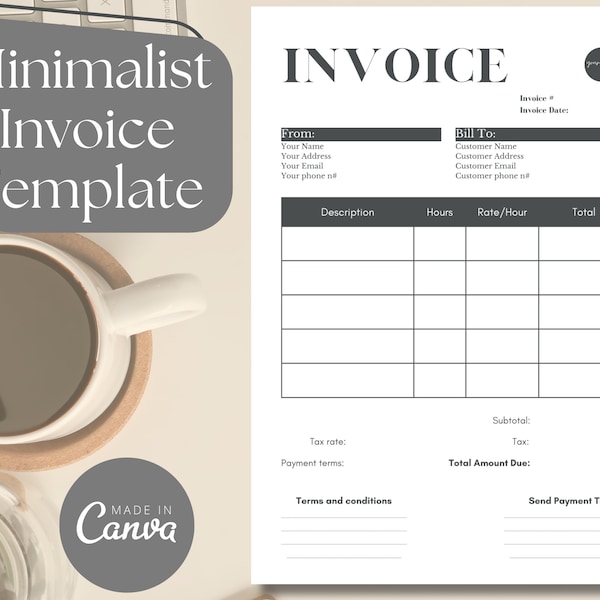Minimalist Invoice Template Invoice Template for Small Business Minimal Invoice Template Photography Invoice Canva Simple Invoice Layout