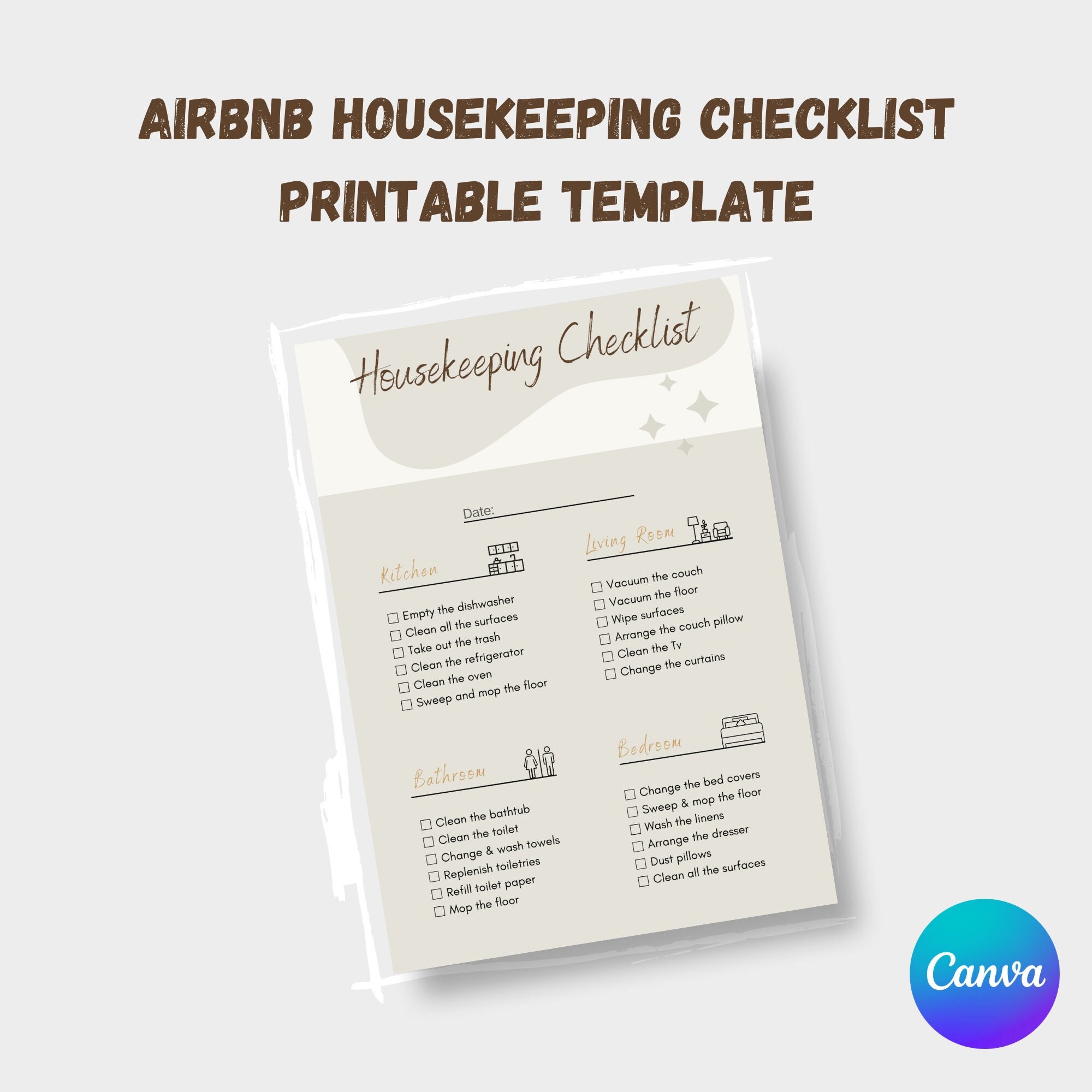 Airbnb Housekeeping Checklist Printable Template Canva Etsy