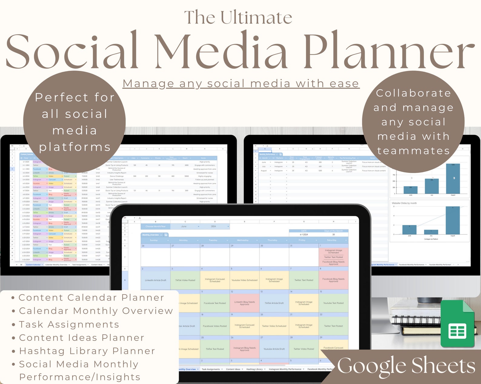 Image showcasing Social Media Planner Template Content Calendar Google Sheets Content ...