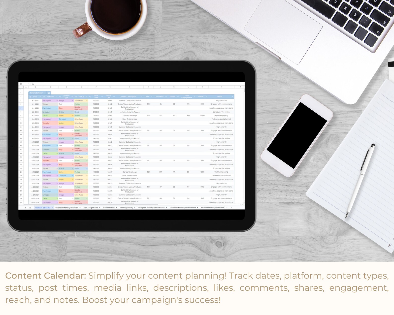 Social Media Planner Template Content Calendar Google Sheets Content ... - Event Planning Content Calendar For Youtube
