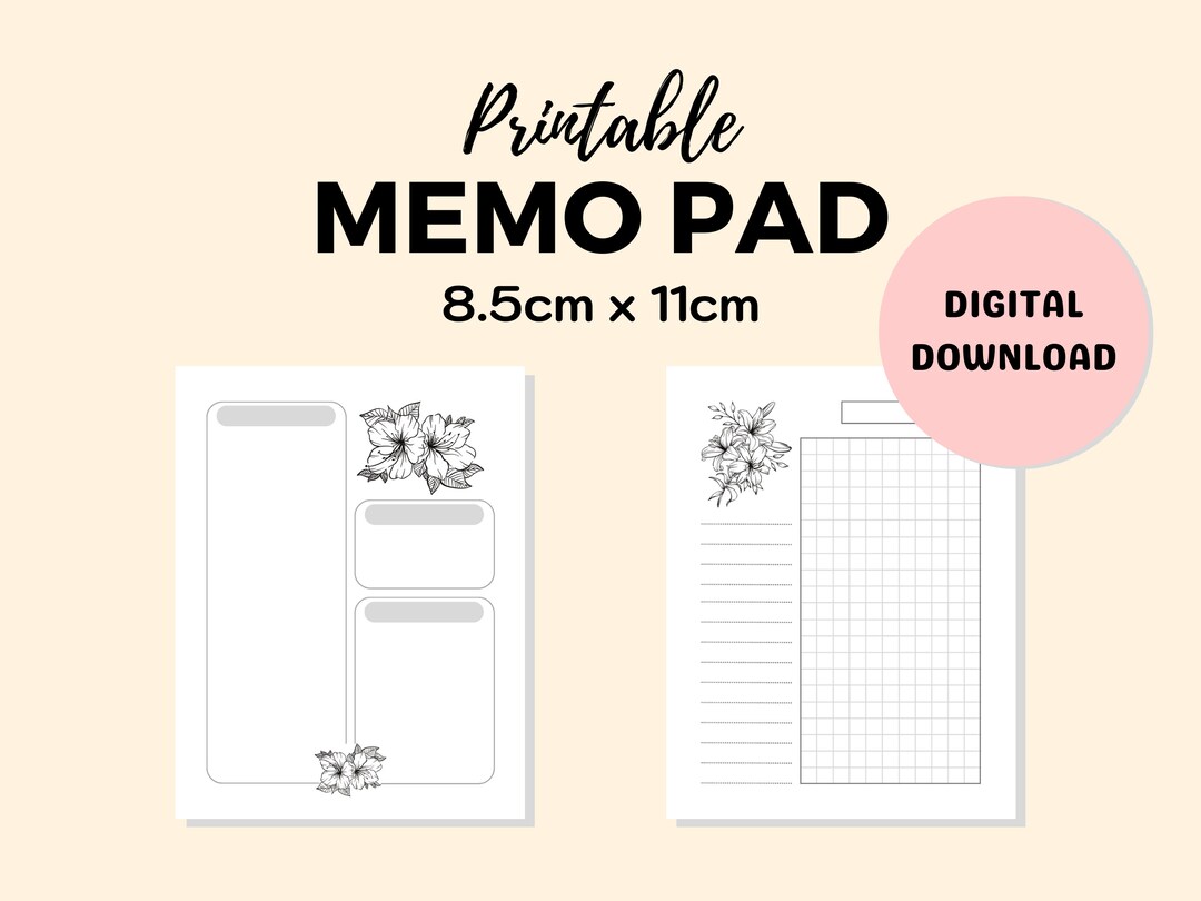 Memo Note Sheets Printable for Planner, Journal, Scrapbooks Digital ...