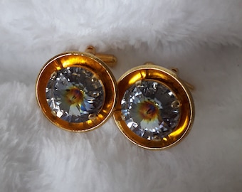 Vintage gold tone cufflinks crystal stones