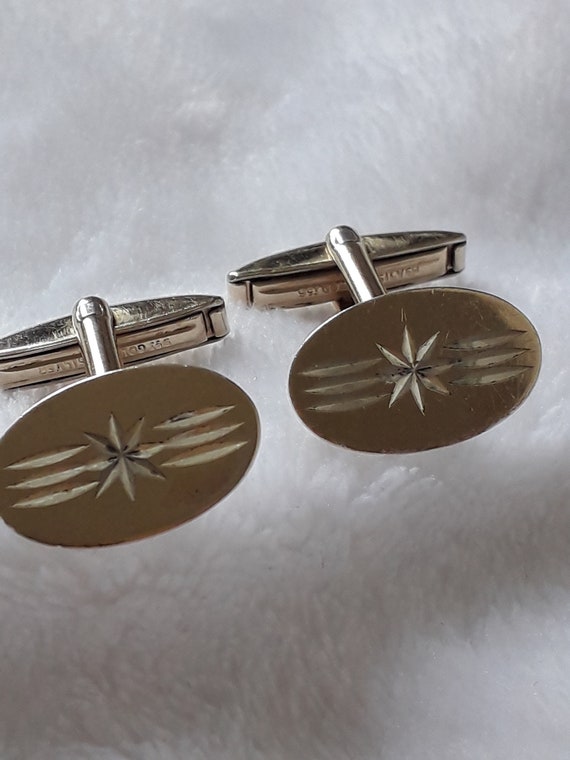 Vintage 9ct gold on silver oval cufflinks 7.60g - image 3