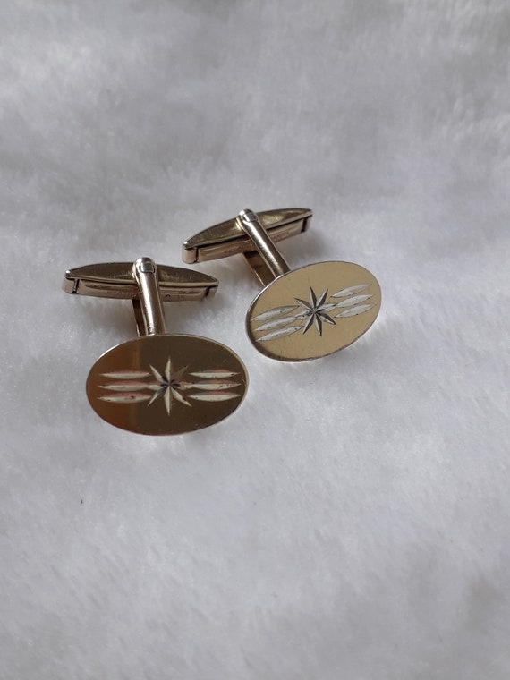 Vintage 9ct gold on silver oval cufflinks 7.60g - image 4