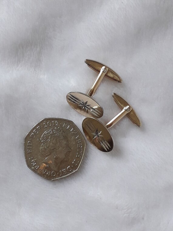 Vintage 9ct gold on silver oval cufflinks 7.60g - image 9