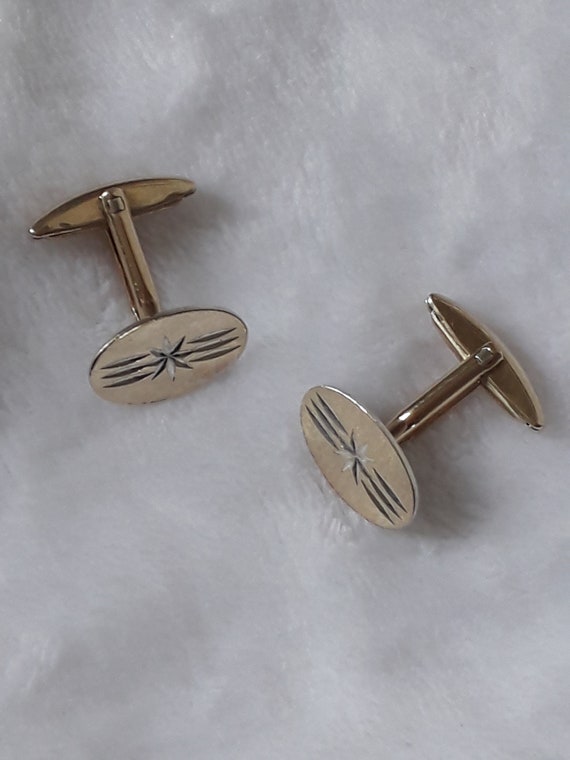 Vintage 9ct gold on silver oval cufflinks 7.60g - image 6