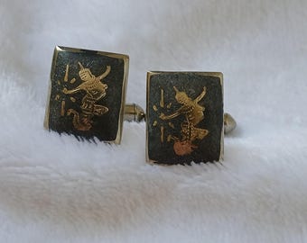 Vintage pair of Siam sterling silver cufflinks - Mekkala the goddess of lightening