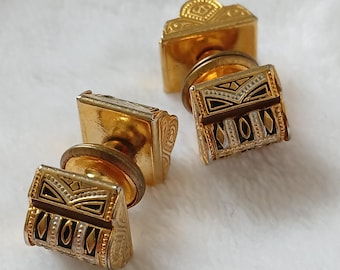 Vintage snap cufflinks 1960s damascene toledo in gold tone