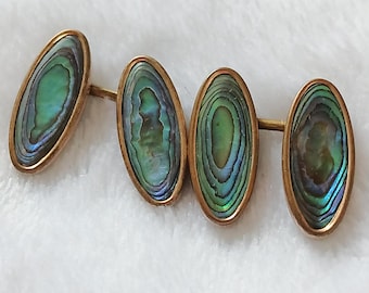 Vintage 1940s "The Castle"Patent Abalone Shell oval cufflinks