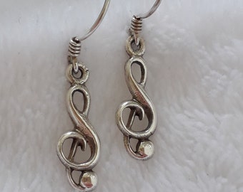 Vintage sterling silver 925 music note drop earrings for pierced ears