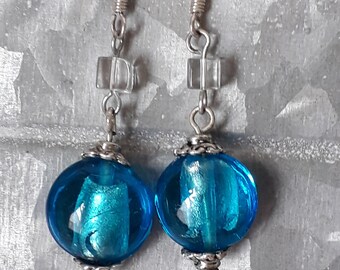 Vintage silver tone turquoise stone  dangle earrings