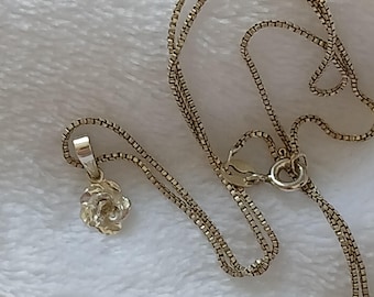 Small vintage sterling silver rose pendant on silver chain