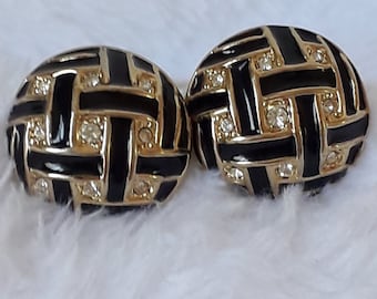 Vintage clip on earrings with enamel and diamante stones