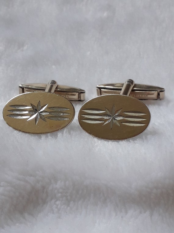 Vintage 9ct gold on silver oval cufflinks 7.60g - image 2