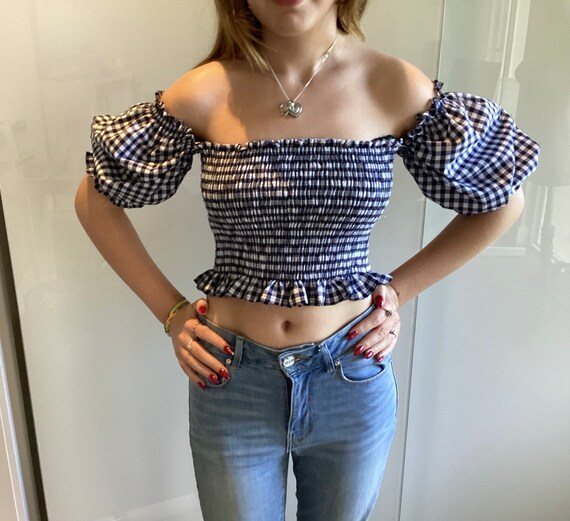 Puff sleeve online shirred top