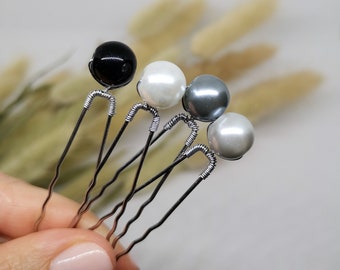 Pearl hair pin set - White pearl hair pin, Light grey pearl hair pin, Grey pearl hair pin, Black pearl hair pin