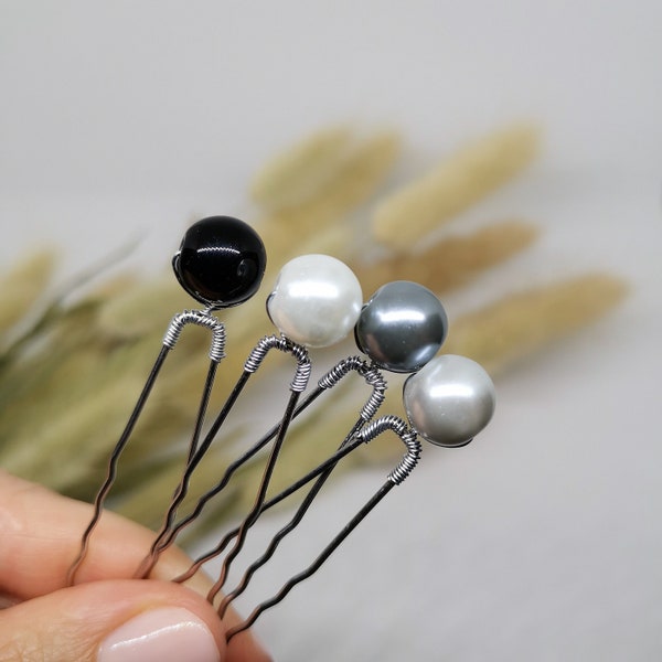 Pearl hair pin set - White pearl hair pin, Light grey pearl hair pin, Grey pearl hair pin, Black pearl hair pin