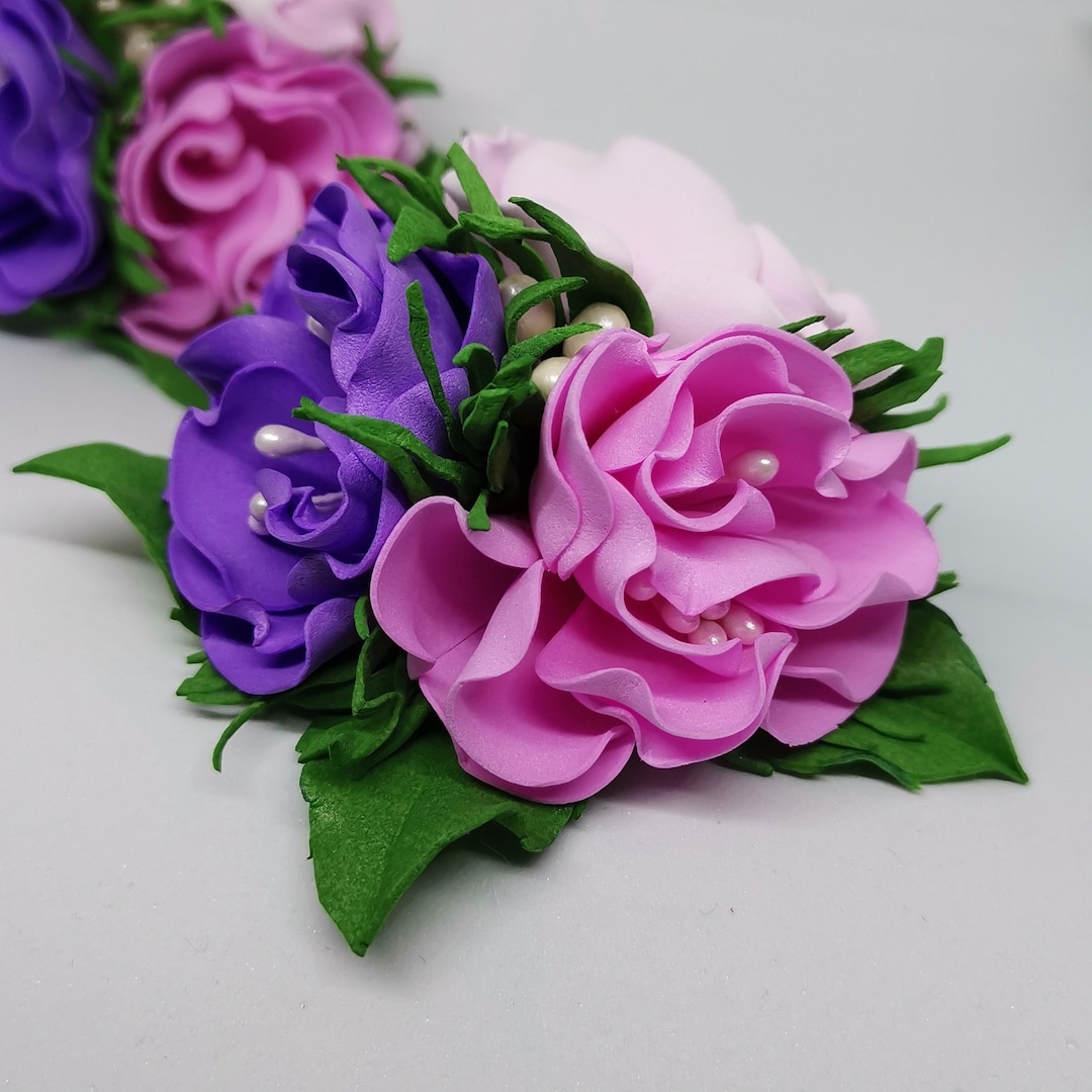 Pink Floral Hair Ties, Floral Hair Accessories, Blue Floral Hair Ties