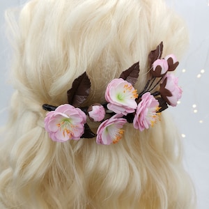 Cherry Blossom Hair Comb, Pink Sakura Headpiece, Floral Bridal Hair Comb