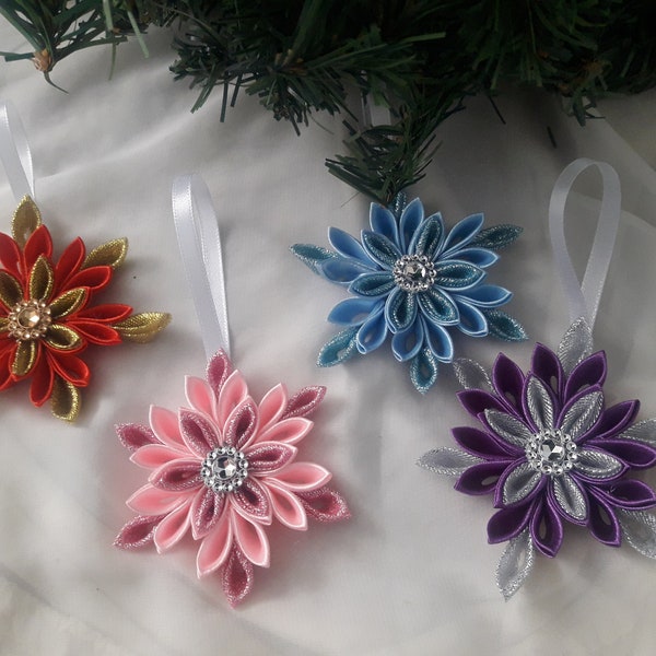 Kanzashi Christmas Ornaments, Handmade Christmas Tree Decoration