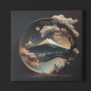 Magic Fuji, wall decoration, Japanese mountain, digital print of peaceful and relaxing scene, suitable for home and office, canvas