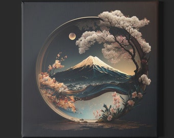 Magic Fuji, wall decoration, Japanese mountain, digital print of peaceful and relaxing scene, suitable for home and office, canvas