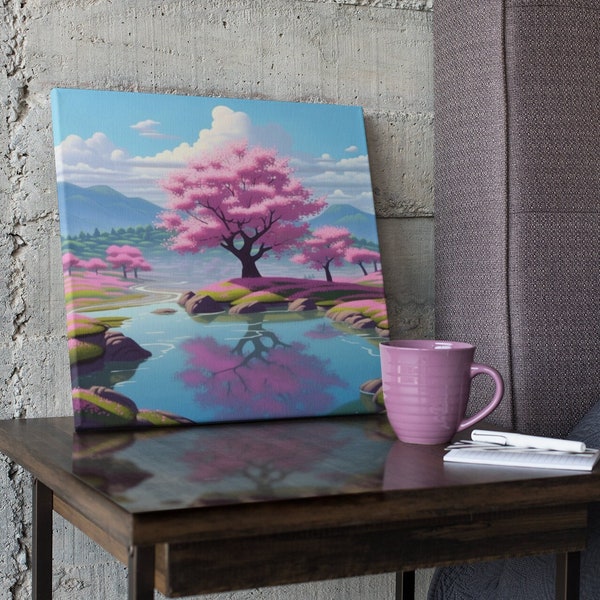 Arbre de fleurs de cerisier japonais, art inspiré du Japon, décoration murale en toile japonaise avec une belle impression numérique, toile colorée