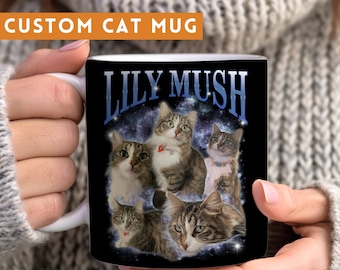 Custom Cat Mug With Bootleg Retro Design For Cat Lover Pet Portrait Cat Memorial Custom Gift For Kitten Birthday Ragdoll Mum Dad Gift