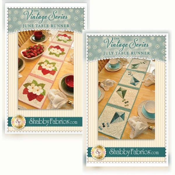 2 Vintage Blessings Table Runner Patterns - JUNE and JULY - Shabby Fabrics - Applique