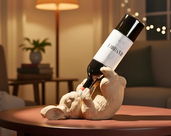 Soporte para botellas de vino con forma de conejito impreso en 3D: Divertida decoración de mesa para Pascua