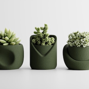 Juego de tres macetas, juego de macetas geométricas para suculentas, decoración minimalista de escritorio para plantas de interior pequeñas y hierbas.