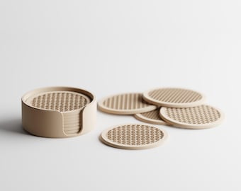 Geometric Coaster Set with Holder – 3D Printed PLA