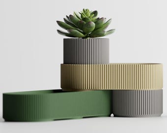 Modularer Organizer mit Pflanztopf – 3D-Tablett für Stifte, Sukkulenten & Büro – Geriffeltes, modernes Design