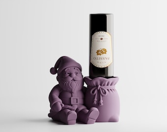 3D Printed Santa Wine Bottle Holder: Christmas Gift Sack Sculpture Holiday Bar Accessory