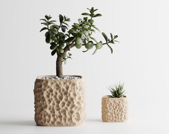 GeoRock Pot – Maceta moderna con textura de piedra | Impresa en 3D | Ecológica | Tamaños personalizados disponibles