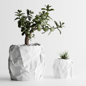 Vaso effetto carta stropicciata – Vaso per piante moderno con texture carta | Stampato in 3D | Ecologico | Misure personalizzabili disponib.
