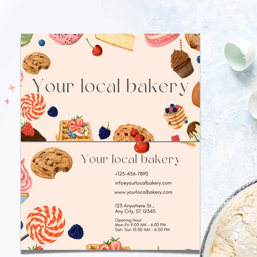 Bakery Business Card Template Minimalist Cake Printable Card DIY Baking ...