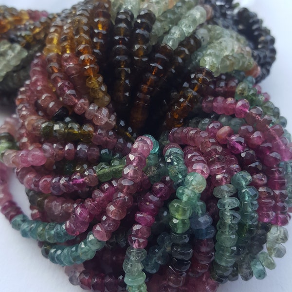 USA Stock -1  strand----- Natural Watermelon Tourmaline Beads---- 4.5 MM-- --- Faceted rondelle Beads---- 12 inches long each strand