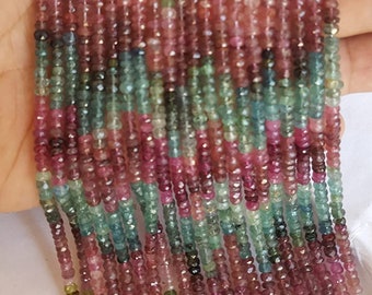 USA Stock ~~ Genuine Natural~~  Multi Tourmaline ~~ Faceted rondelle~~ 4.5 MM ~~ 1 Strand ~~ 13.5 inches strand ~~ AAA+ Quality