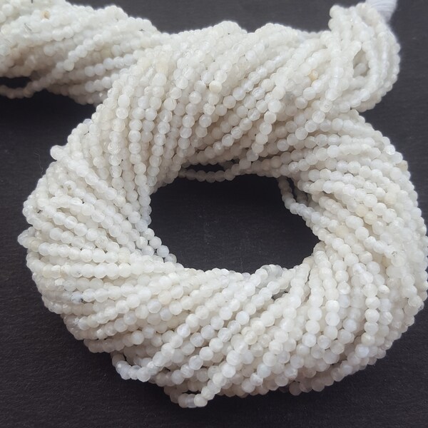 USA Stock -1  strand - Natural White Moonstone  beads --2 MM -Faceted round Stone Beads--- 12 inches long each strand-