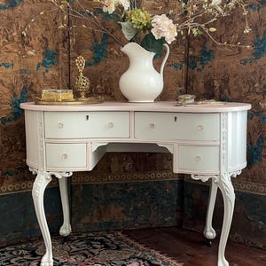 SOLD!! Gift w/ANTIQUE Makeup Vanity Purchase, French Dressing Table, Kidney Shaped Writing Table, Ball&Claw Foot, Rococo Vanity