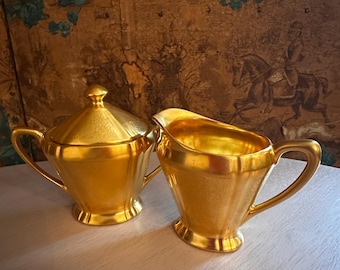 VINTAGE PICKARD CHINA Rose and Daisy Sugar & Creamer | 24kt Gold