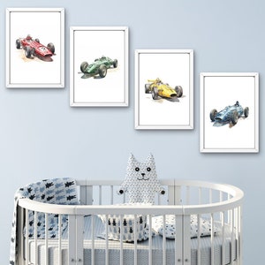 Race Car Nursery Prints | Set of 4 | Digital Print | Race Car Nursery Decor | Nursery Decor Boy | car Nursery Prints | Racing Wall Art #N30