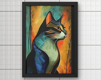 Cat Wall Art Inspired by Picasso, Digital Download Pablo Picasso Cat Wall Decor, Modern Home Print, Abstract Art Painting, Picasso Style Cat