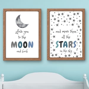 Kinderzimmer Wandbild - "Love you to the Moon and Back" & ""And More than all the Stars in the Sky"" Dekor Spielzimmer, Schlafzimmer Dekor #N13