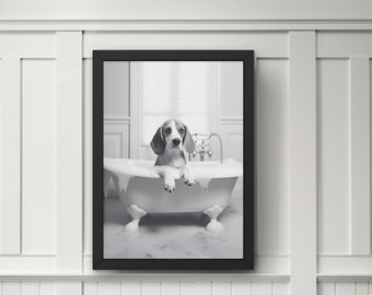 Beagle Dog Wall Art, Bathroom Print, Beagle Lover Gift, Bathroom Wall Art, Guest Bath Décor (Digital Print) #BR544